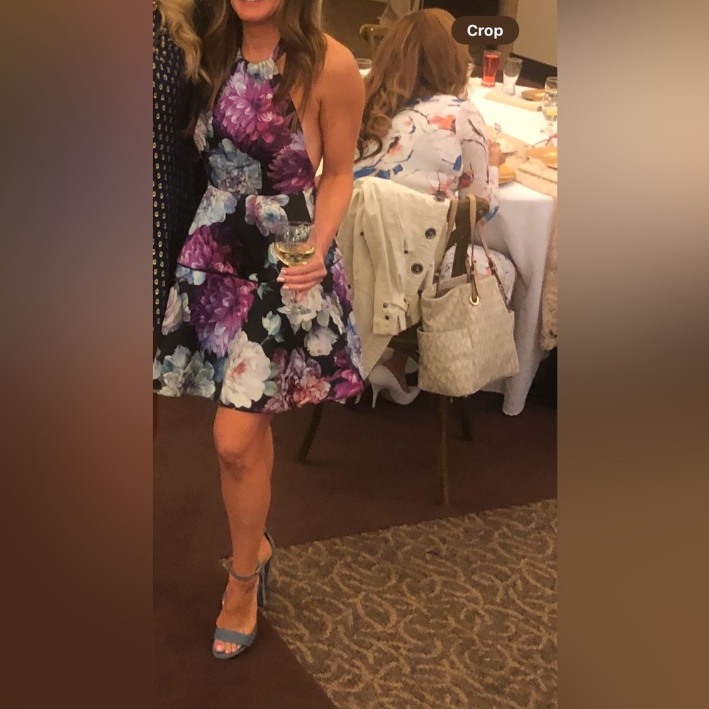 NBD Black and Purple Halter Mini Dress